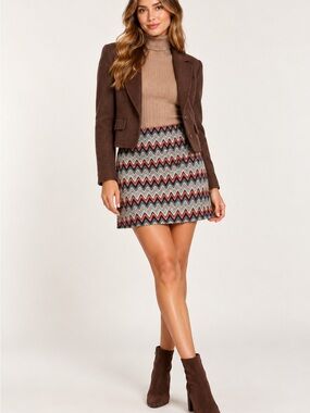 Princess Polly Chevron Mini Skirt in Red, Teal, Brown